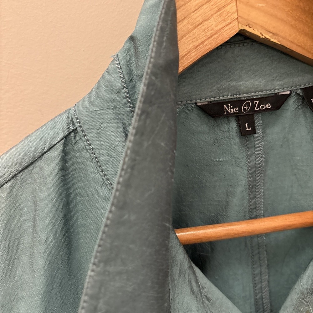 Nic & Zoe Silk Jacket Women's L Sea Green Jacket Button Up Pockets Braid Tassels - Picture 5 of 16